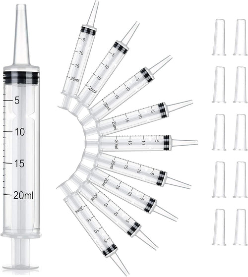 10Pcs Plastic Syringes, 10ml 20ml Measuring Syringe Measurements Individually Sealed Applicator for Industrial Experiments Scientific Labs Oiling Watering Liquids Glue Feeding Pets (20ml-10Pcs)