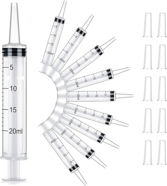 10Pcs Plastic Syringes, 10ml 20ml Measuring Syringe Measurements Individually Sealed Applicator for Industrial Experiments Scientific Labs Oiling Watering Liquids Glue Feeding Pets (20ml-10Pcs)