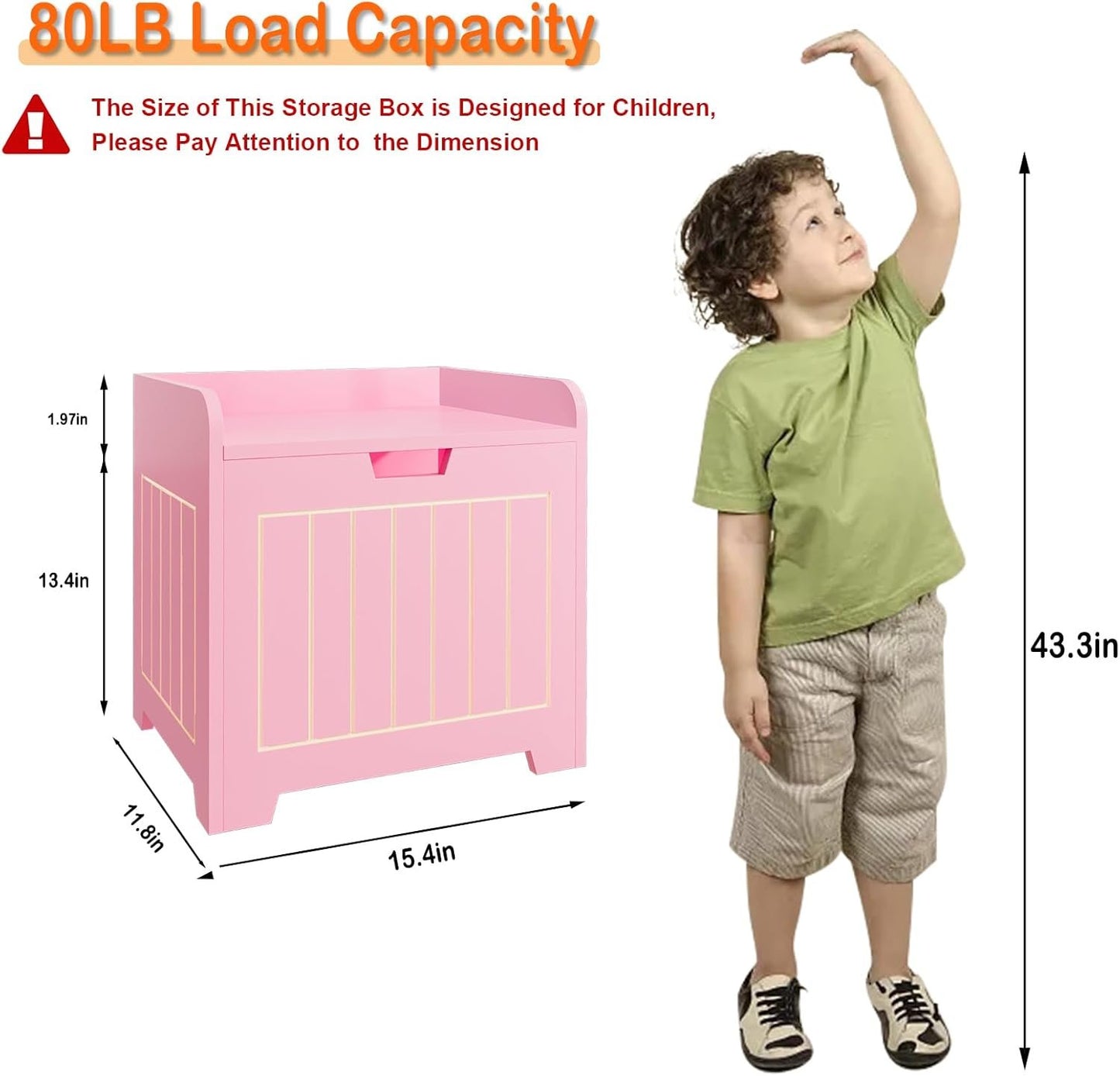 Kids Storage Chests & Trunks,Small Box Cube Toy Storage Organizer Pink,Wooden Entryway Storage Bin For Home Books Clothes Toy,Small Square Nightstand ForPlayroom,Bedroom(15.4x11.8x15.3inches)