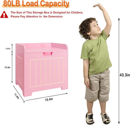 Kids Storage Chests & Trunks,Small Box Cube Toy Storage Organizer Pink,Wooden Entryway Storage Bin For Home Books Clothes Toy,Small Square Nightstand ForPlayroom,Bedroom(15.4x11.8x15.3inches)