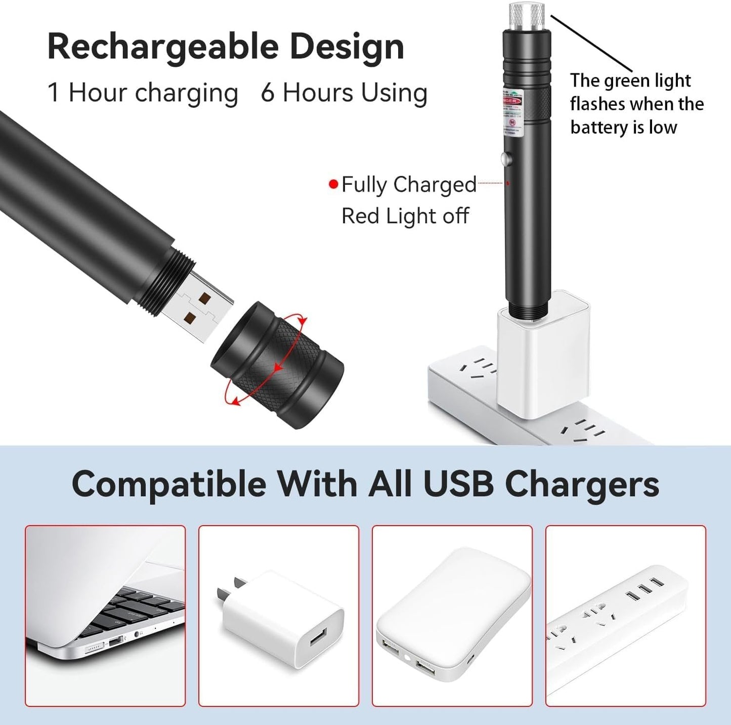 Professional Rechargeable Flashlight Long Distance Range Light for TV/LED/LCD Screens, Tactical Flashlights for Outdoors Astronomic Constructions Indoor Presentation Office (Green)
