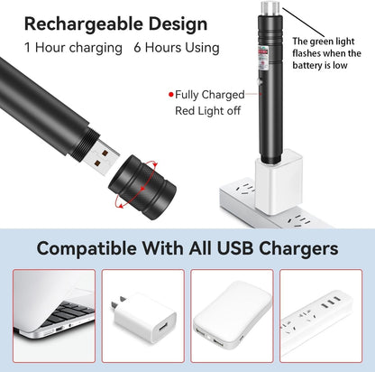 Professional Rechargeable Flashlight Long Distance Range Light for TV/LED/LCD Screens, Tactical Flashlights for Outdoors Astronomic Constructions Indoor Presentation Office (Green)
