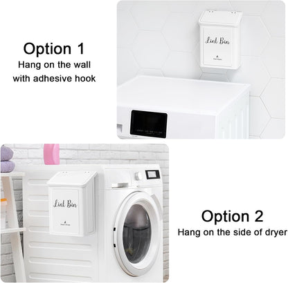 SUBEKYU Magnetic Lint Bin for Laundry Room, Wall Mounted Metal Lint Box Holder Trash Can with Lid for Dryer,Lint Basket for Laundry Room Organization,White