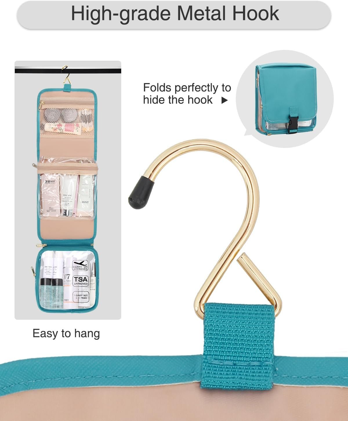 Relavel Travel Toiletry Bag for men women with Detachable TSA Approved Toiletry Bag, Compact Hanging toiletry bag with Small Carry On 3-1-1 Clear Waterproof Travel Bags for Toiletries, D-Blue, A Small