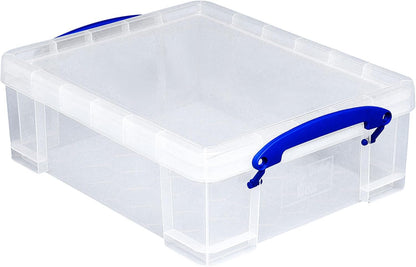 Really Useful Box Stackable 8.1 Liter Plastic Storage Container Bin with Snap Lid & Built-In Clip Lock Handles for Home & Office Organization (2 Pack)