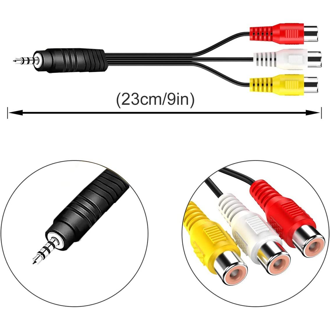 tunghey Video AV Component Adapter Cable Replacement for TV, 3 RCA to AV Input Adapter (23cm)