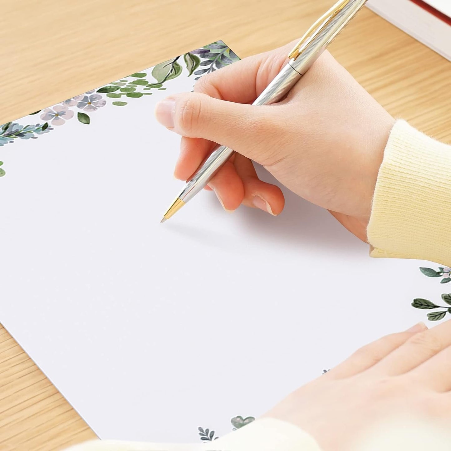 200 Sheets Rustic Greenery Letterhead Stationery - Decorative Border Design Writing Paper for Office, Home, Wedding - 8.5 x 11 Inch (Leaf)