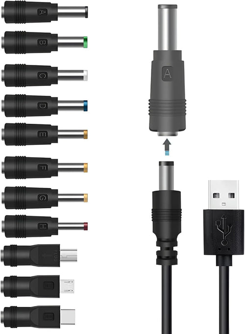 GutReise USB to DC Power Cable,11 Connectors Adapter for HUB Splitter,Mini Fans,DJ Controller, LED Lights, Electronic Devices Routers Speakers LCD CCTV Cameras TV Box (11 Connectors Adapter)