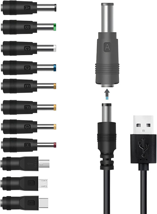 GutReise USB to DC Power Cable,11 Connectors Adapter for HUB Splitter,Mini Fans,DJ Controller, LED Lights, Electronic Devices Routers Speakers LCD CCTV Cameras TV Box (11 Connectors Adapter)