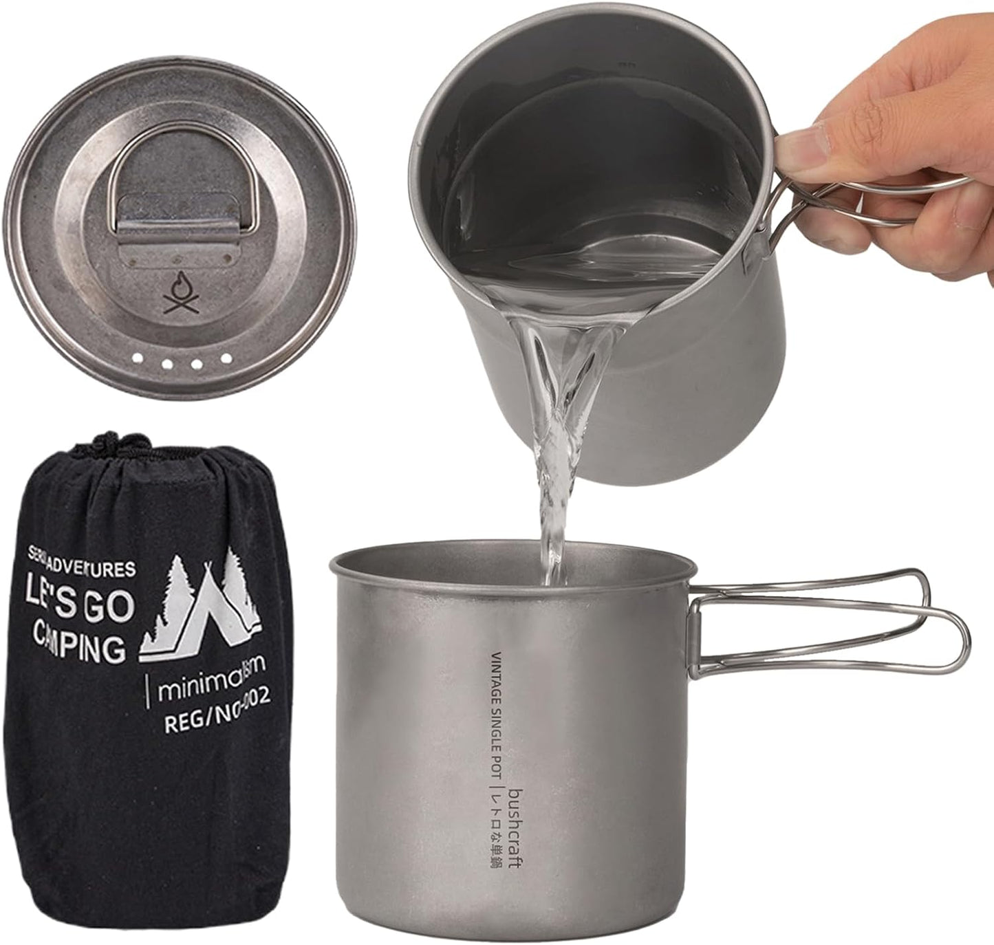 Jvjggag Camp Cooking Set, Cookware Stainless Steel, Lightweight Gear Portable with Handle Two Folding Pots for Backpacking RV Camping Outdoor Picnic Bushcraft Travel