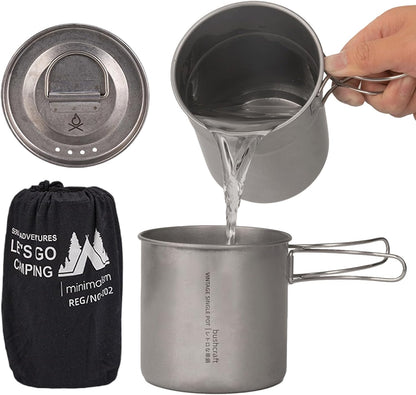 Jvjggag Camp Cooking Set, Cookware Stainless Steel, Lightweight Gear Portable with Handle Two Folding Pots for Backpacking RV Camping Outdoor Picnic Bushcraft Travel