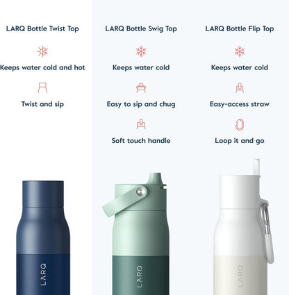 LARQ Bottle Twist Top 25oz - Insulated Stainless Steel Water Bottle | BPA Free | Reusable Water Bottle for Camping, Office, and Travel | Keep Drinks Cold and Hot, Monaco Blue