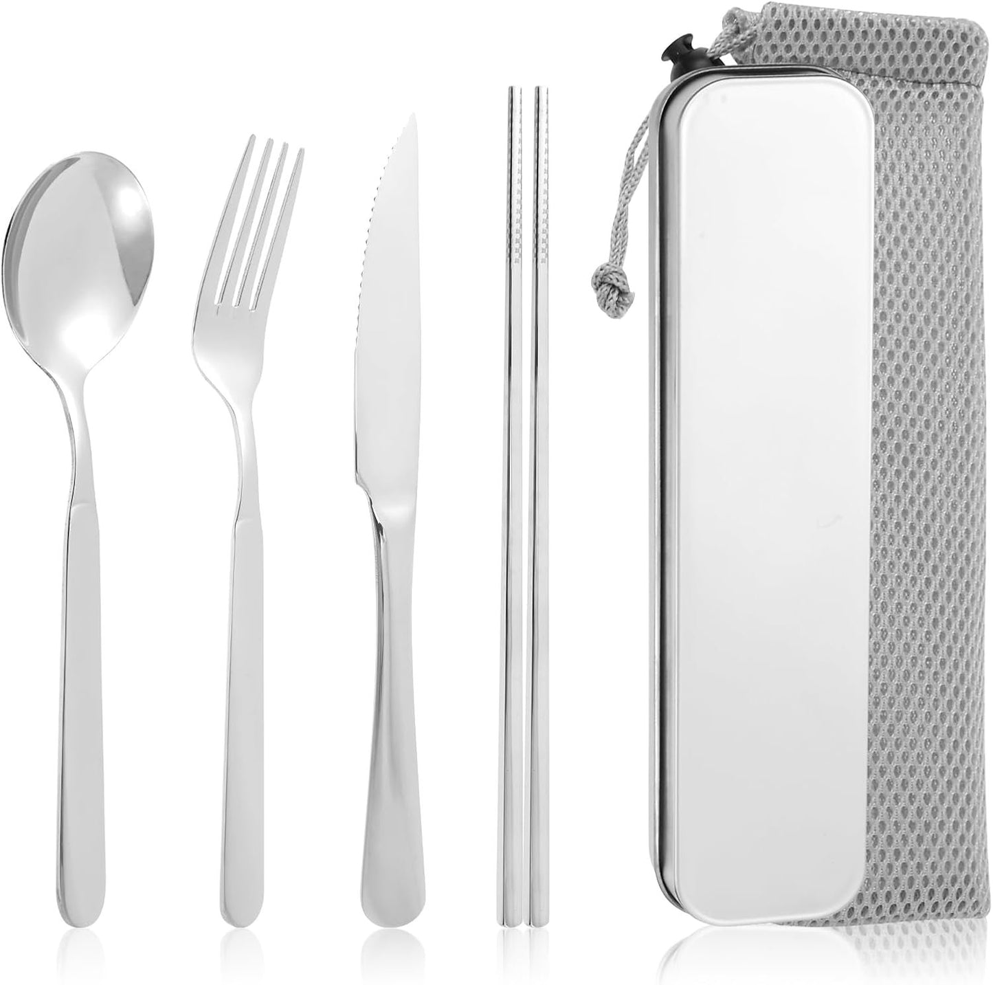 Stainless Steel Travel Cutlery Set with Case, Portable Stainless Steel Flatware Set for Camping Office Travel and Outdoor Dining Dishwasher Safe