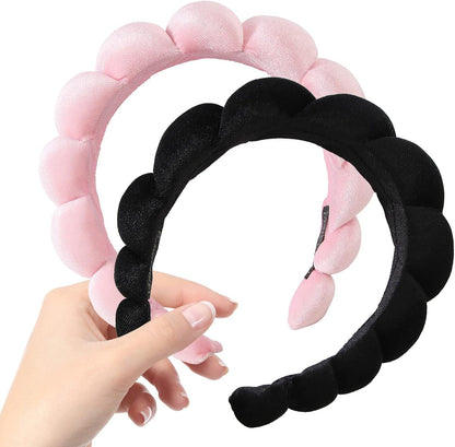 CAOARA Spa Headband for Women Sponge Spa Headband Terry Towel Cloth Fabric Makeup Fashion Facial Makeup Hair Wrap for Skincare Face Washing Makeup Removal Shower Facial Mask（Pink+Black）