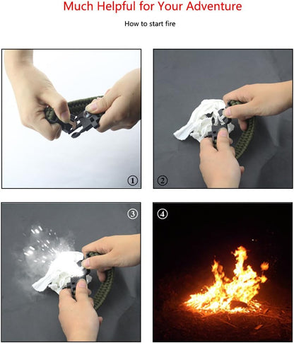 Adjustable Survival Bracelet, 7 Core Paracord 20 in 1 Emergency Sports Wristband Gear Kit with Waterproof LED SOS Light, Compass, Rescue Whistle, Fire Starter Multi-tool for Wilderness Adventure