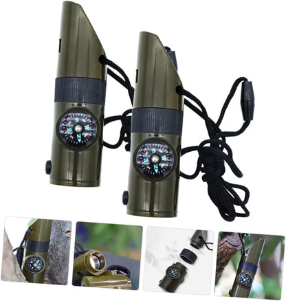 VICASKY 2Pcs Multi Function Outdoor Emergency Whistle with LED Light and Compass Survival Whistle Tool