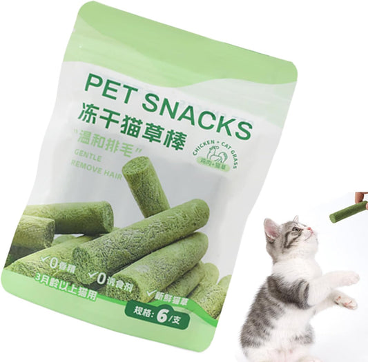 Cat Grass Sticks | Edible Snack Kitten Chew Toy - Chicken Flavor Dry Freeze Feline Grass Snack for Hairball Removal Oral Care Teeth Cleaning Appetite Boosting