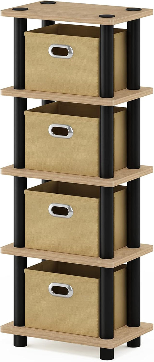 FURINNO LAci 4-Bins System Rack, Oak/Black/Light Brown