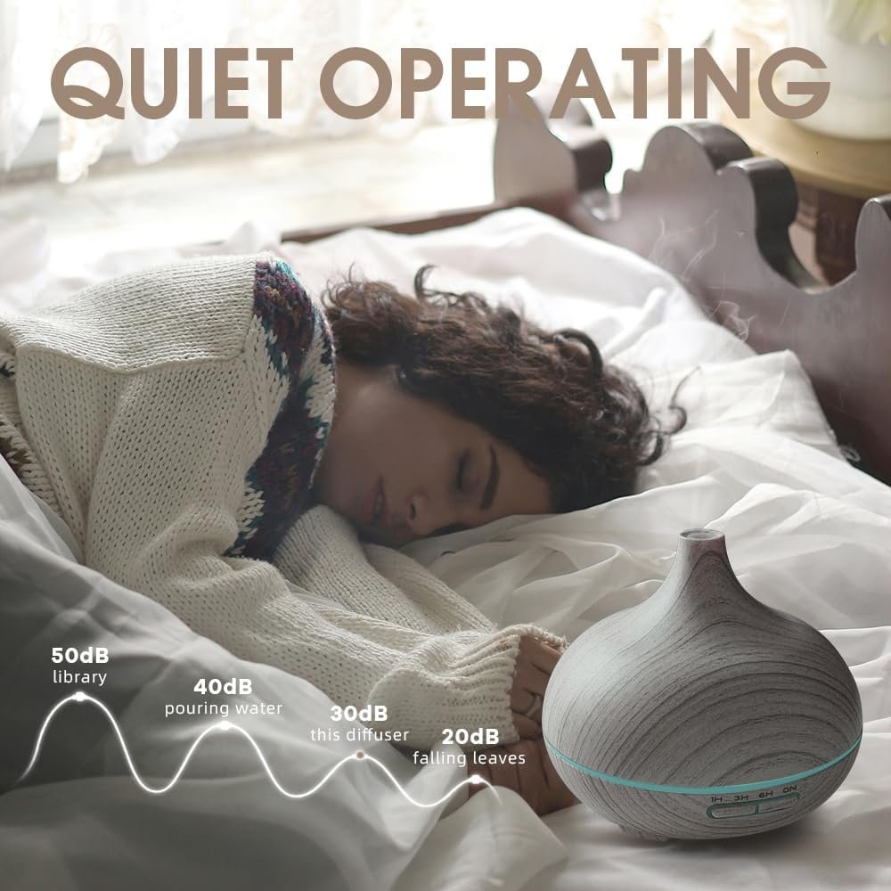 550ml Essential Oil Diffuser, Aromatherapy Ultrasonic Diffusers Fragrant Humidifier Vaporizer with Remote Control, Night Lights, Timer Auto Off, White Wood Grain