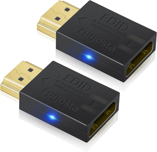 Furjosta 4K HDMI EDID Emulator Passthrough Adapter Coupler HDMI Dummy Plug for Computer Monitor Projector Video Splitter Switch KVM Extender AV Receiver 3840x2160@60Hz 2P