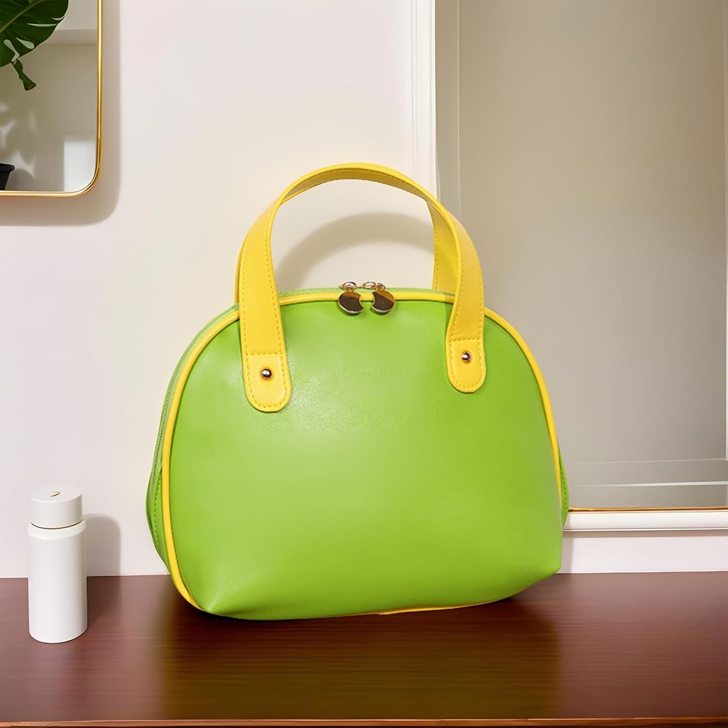Cosmetic Bags Traveling, Travel Makeup Bag, 10,63 x 2,76 x 8,27 pollici, custodia in pelle impermeabile, spazzola sicura, compatta Beauty Organizer per viaggi e uso quotidiano, verde
