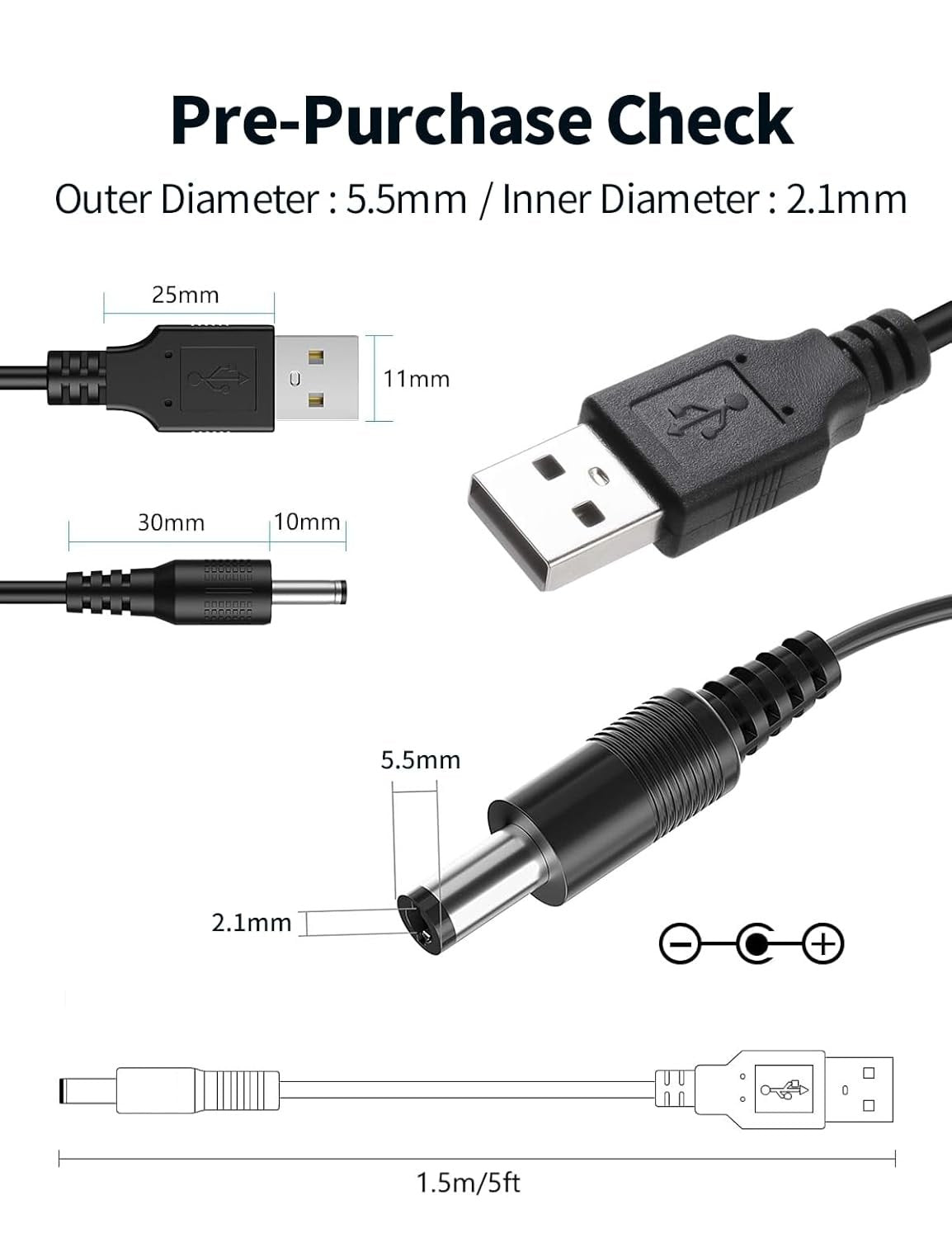 Tonton 5V Universal USB to DC Charger Charging Cable, 5.5x2.1mm DC Plug Power Cable with 13 Adapter Plugs for Mini Portable Fan, Bluetooth Speaker, Webcam, Router, Mobile Phone, Power Bank, USB Hub