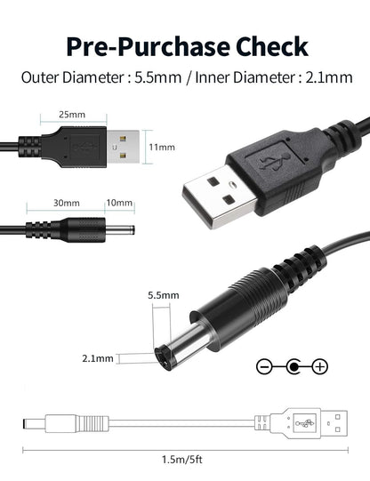 Tonton 5V Universal USB to DC Charger Charging Cable, 5.5x2.1mm DC Plug Power Cable with 13 Adapter Plugs for Mini Portable Fan, Bluetooth Speaker, Webcam, Router, Mobile Phone, Power Bank, USB Hub