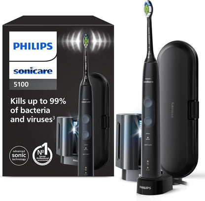 Philips Sonicare ProtectiveClean 5100 Electric Toothbrush, Sonic Toothbrush with 3 Brushing Modes, Pressure Sensor, UV Sanitizer, Black, Model HX6850/57