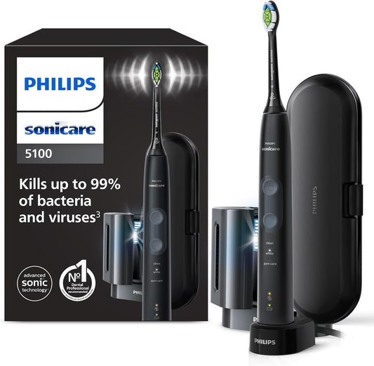 Philips Sonicare ProtectiveClean 5100 Electric Toothbrush, Sonic Toothbrush with 3 Brushing Modes, Pressure Sensor, UV Sanitizer, Black, Model HX6850/57