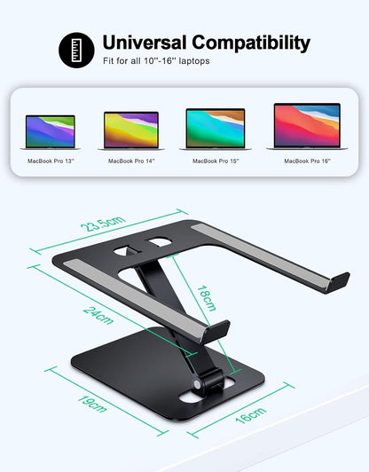 Zewwen Laptop Stand for Desk, Ergonomic Adjustable Foldable Computer Stand with Heat-Vent, Aluminium Alloy Laptop Riser Compatible with MacBook Air, Pro, Dell XPS, Samsung, 10”-16"