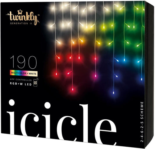 Twinkly Icicle – App-Controlled LED Icicle Lights String with 190 RGB+W (16 Million Colors + Pure Warm White) LEDs. Clear Wire. Indoor and Outdoor Smart Lighting Decoration