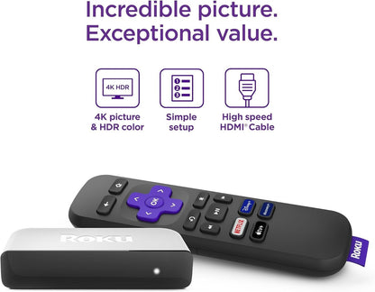Roku Premiere Streaming Media Player HD/4K/HDR Simple Remote and Premium HDMI Cable & Bundled with Swanky Cables 6FT HDMI Cable (3920R)