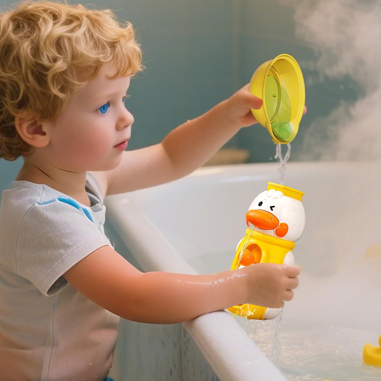 Bath Toys Kids, Duck Shaped Water Play, Rotatable Waterwheel Game, Sensory Shower Fun, 6.46x3.54 Inches, Interactive Activity for Ages 2-4, Boys, Girls, Birthday