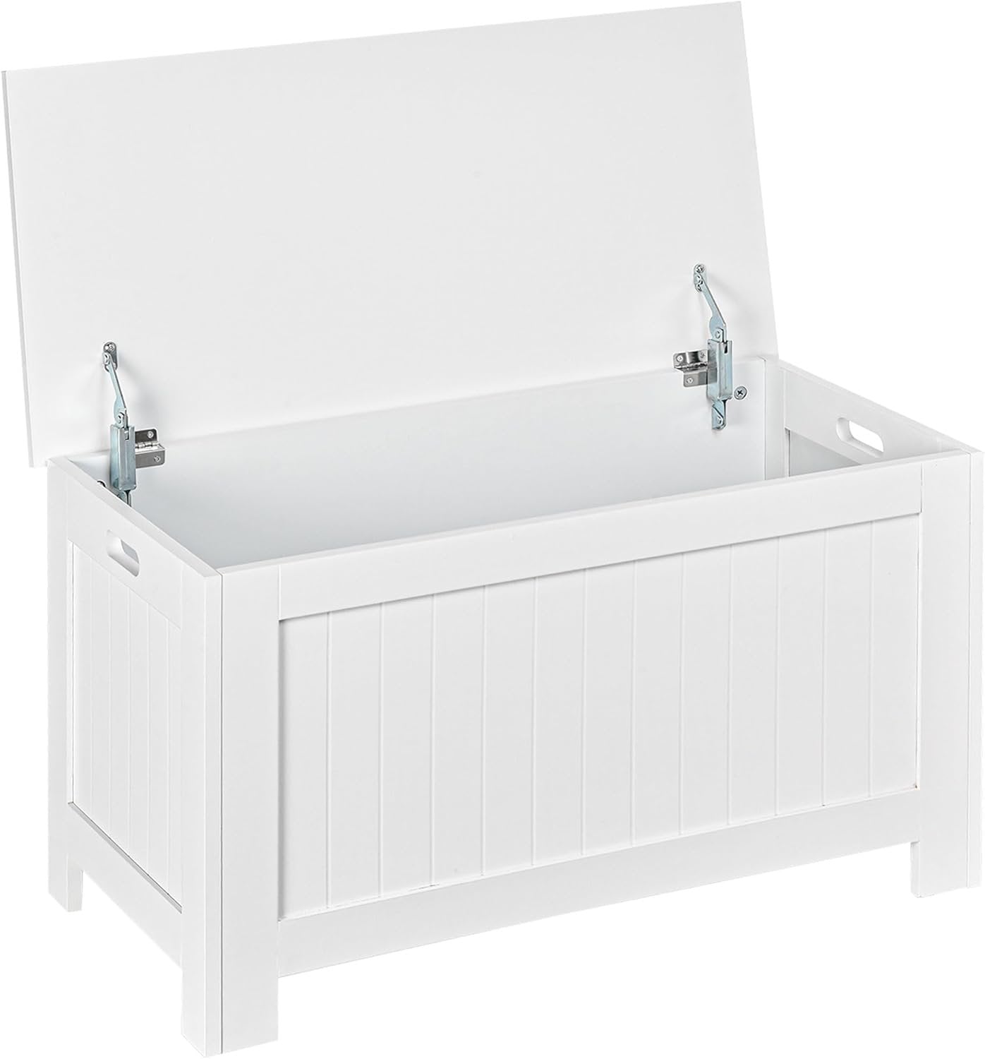 HOMCOM Storage Chest, Modern Storage Trunk with 2 Safety Hinges and Flip-Top Lid, Blanket Box for Living Room, White