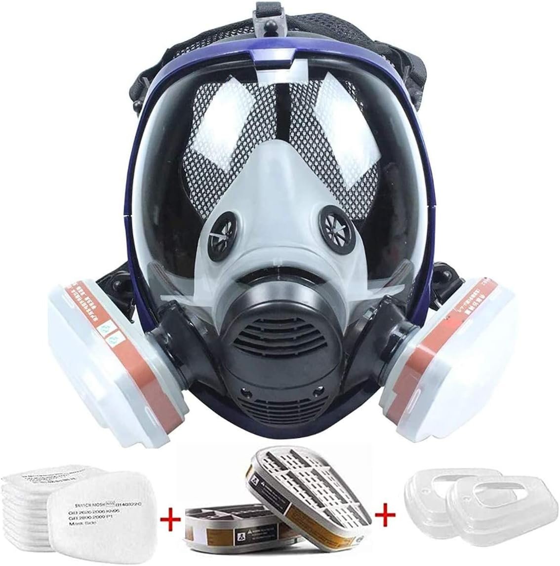 SupMusk Full Face Respirator Mask with Filters, AntiFog Lens AntiGas AntiDust Gas Mask Against Vapours, Particles, Painting