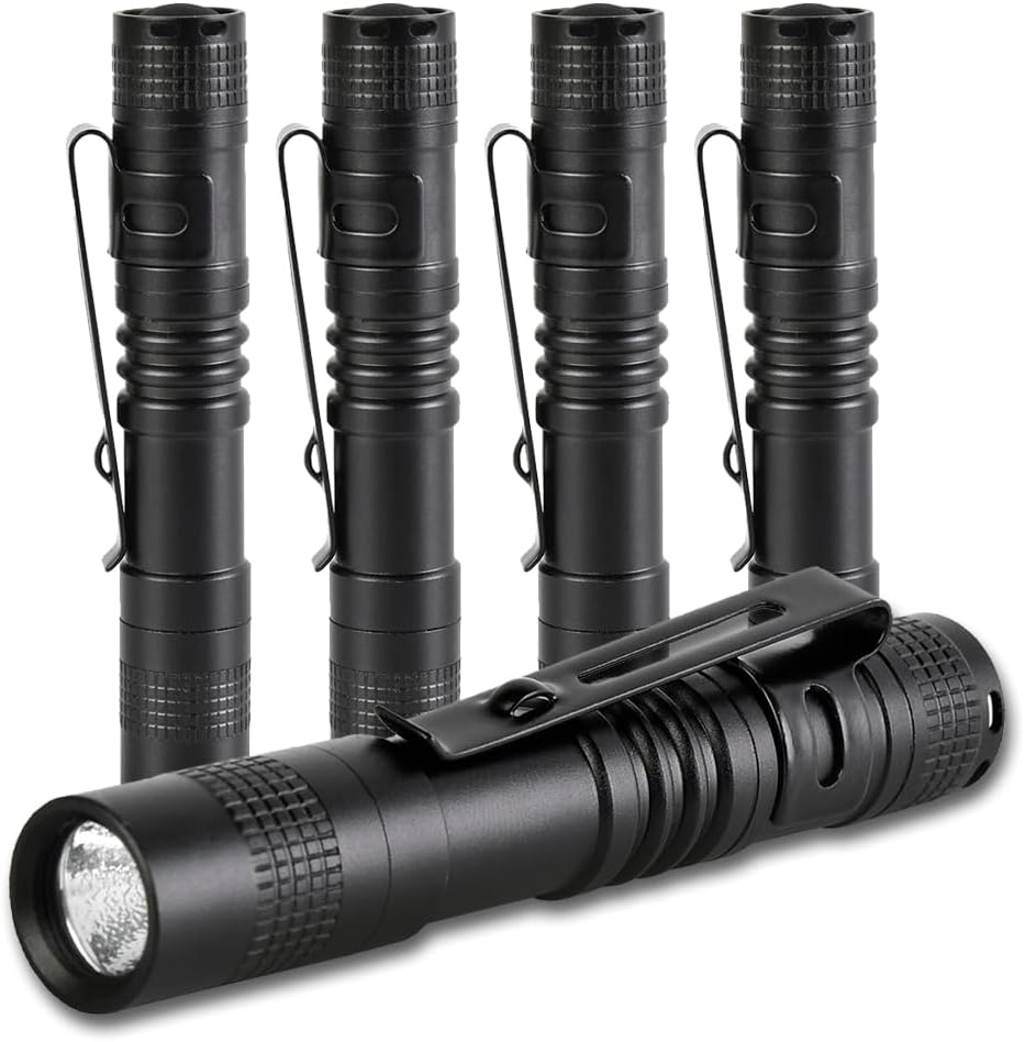 MVIOCS 5 Pack Mini Flashlight Small Flashlights LED Powerful High Lumens Tactical Pen Light with Clip,Slim Portable Pocket Compact Torch for Emergency Inspection AAA Battery Water-Resistant