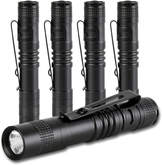 MVIOCS 5 Pack Mini Flashlight Small Flashlights LED Powerful High Lumens Tactical Pen Light with Clip,Slim Portable Pocket Compact Torch for Emergency Inspection AAA Battery Water-Resistant