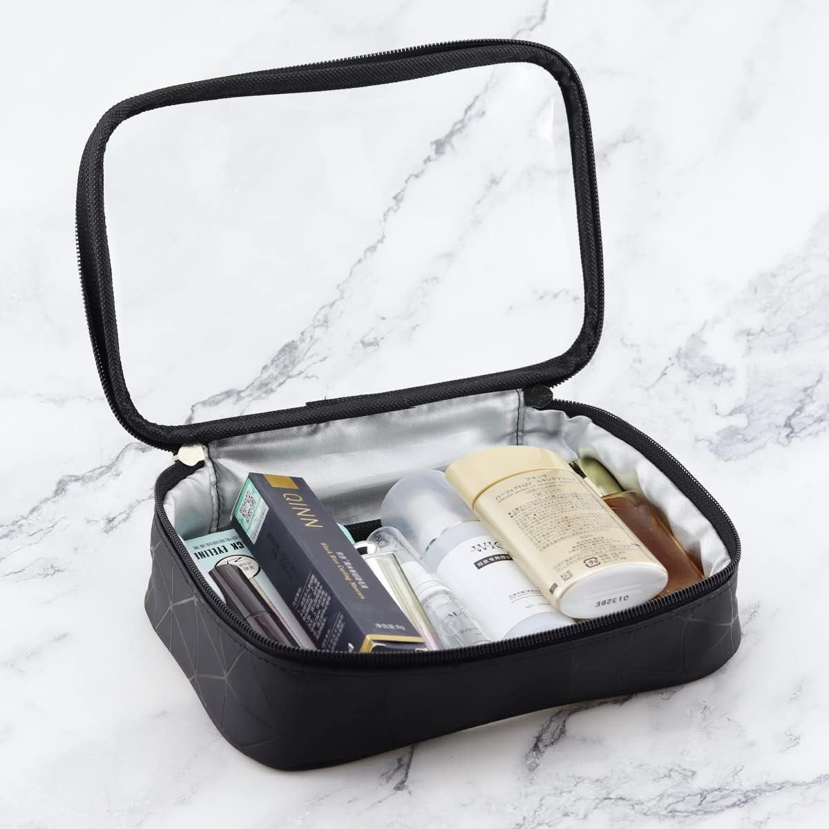 Ginojex Toiletry Bag Clear Cosmetic Organizer Travel Portable Makeup Bag TSA Airport Carry-On Storage Pouch for Women Men (Black)