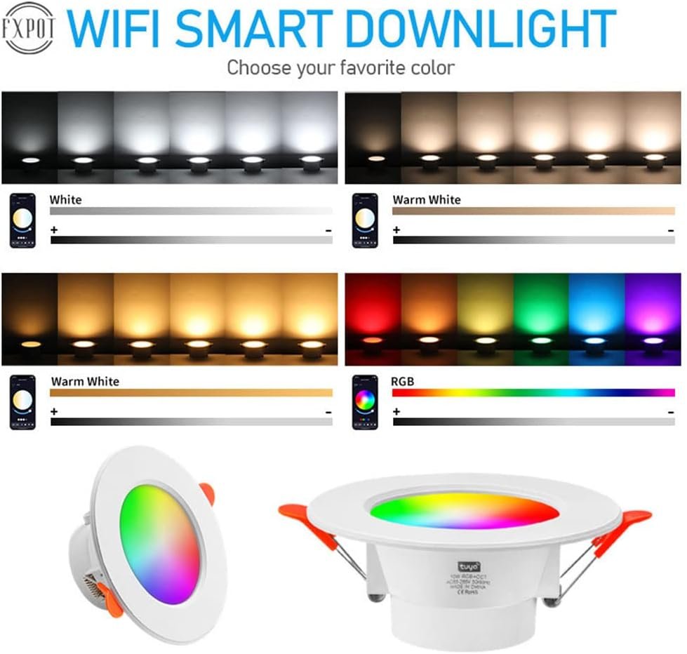 10W Smart LED Downlight -Compatible Recessed Ceiling Lamp Dimmable Round Panel Light 2700K-6500K for Living Room Bedroom Decor
