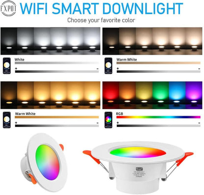 10W Smart LED Downlight -Compatible Recessed Ceiling Lamp Dimmable Round Panel Light 2700K-6500K for Living Room Bedroom Decor