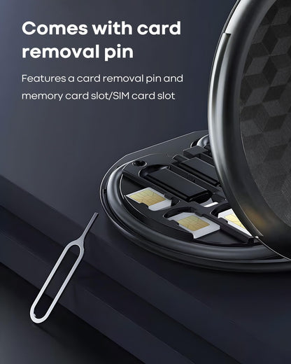 USB Adapter Cable Conversion Storage Box 9 in 1 Cable Case Multi-Type Charging Convertor USB C to Lightning Type C Micro Data Transfer Tool Contains Card Slot Tray Eject Pin, Use as Phone Holder,Black