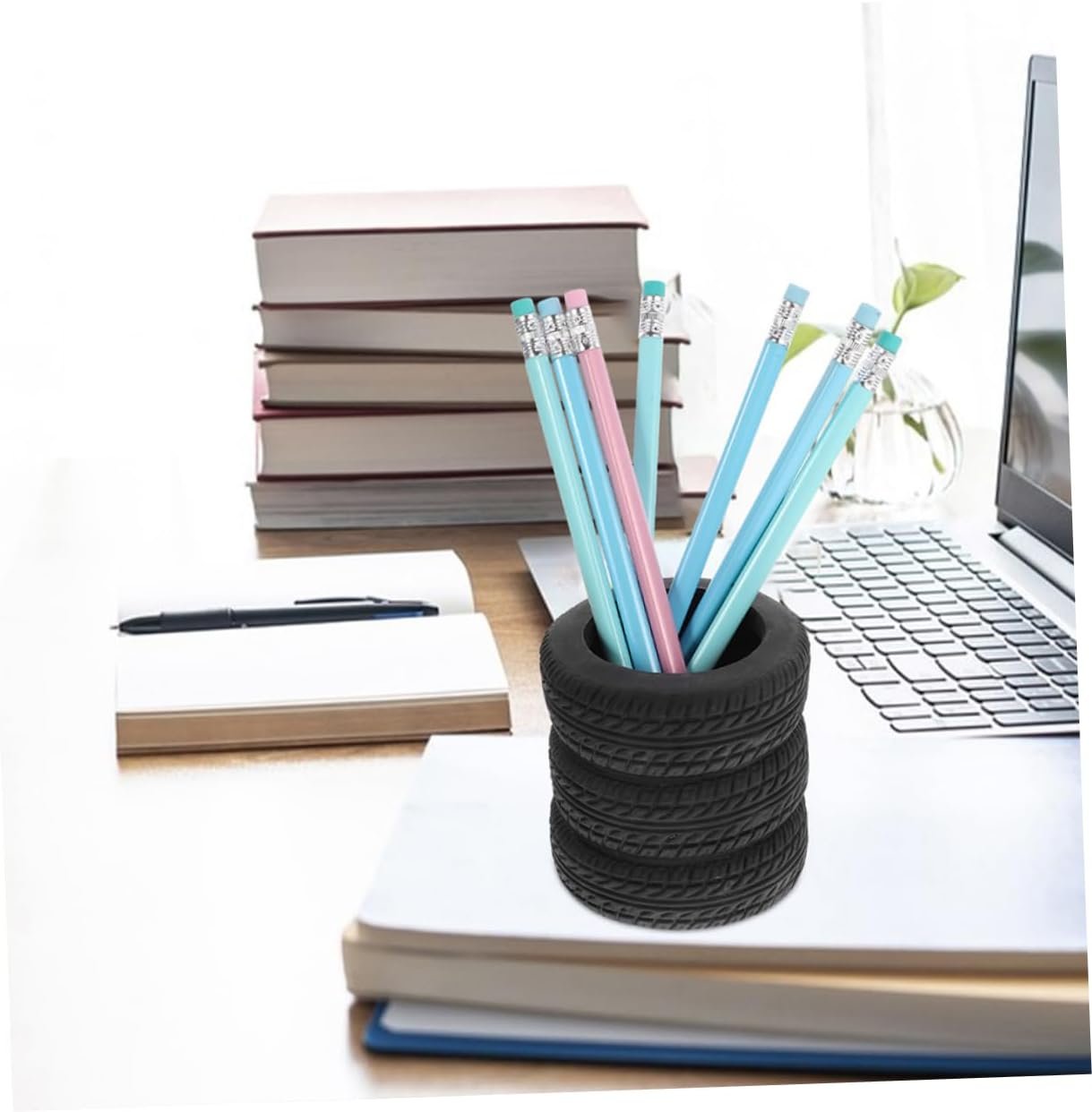 Angoily 2pcs Creative Tire Shaped Pen Holder Unique Desk Caddy for Office Organization Multi Functional Pencil Organizer Distinctive Design for Clutter Workspace for Stationery Storage