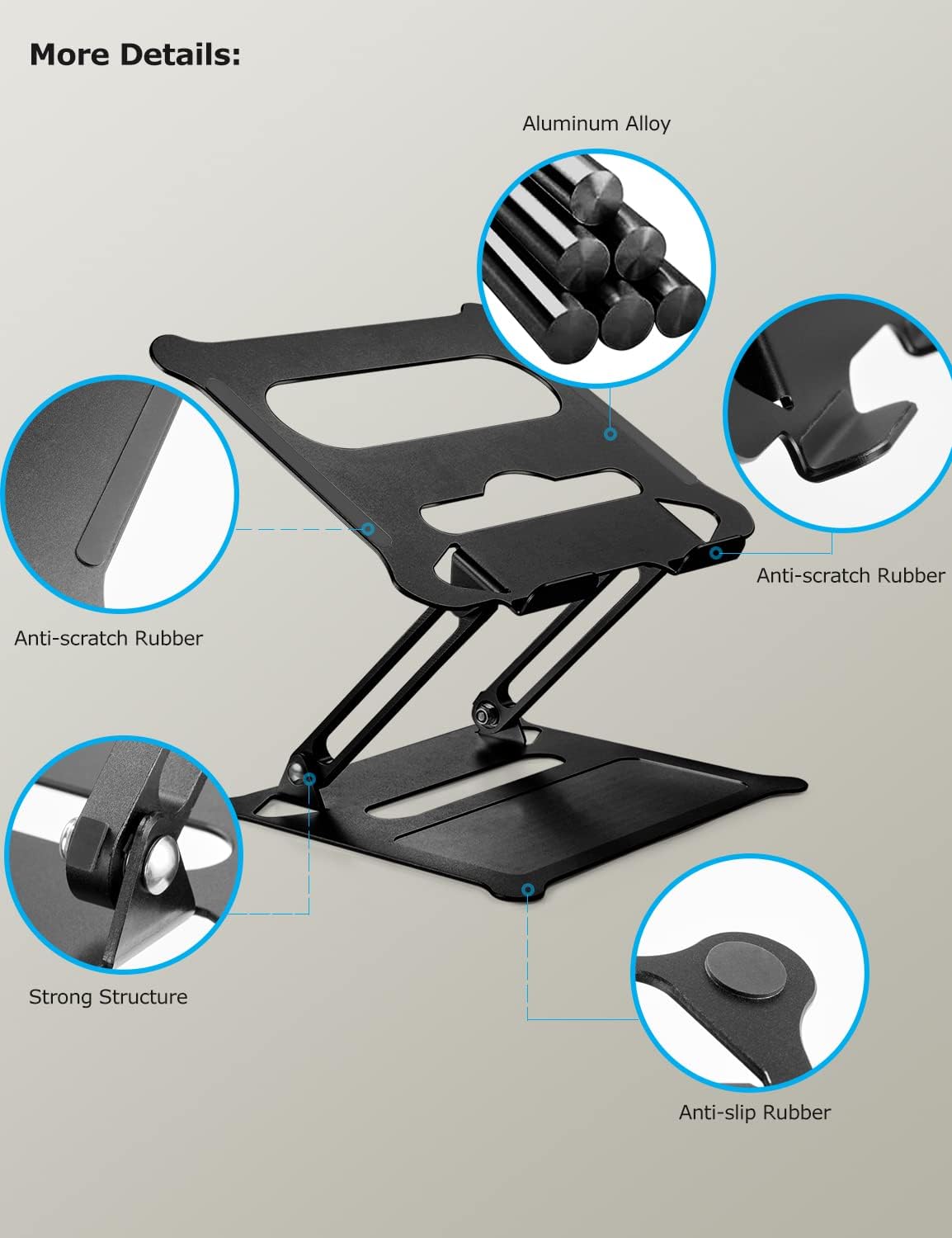 PHOCAR Laptop Riser Adjustable Laptop Stand Foldable Aluminum Portable Computer Stand Laptop Holder Compatible for MacBook,HP, Lenovo,Surface,Dell, ASUS, Laptops up to 17 Inch