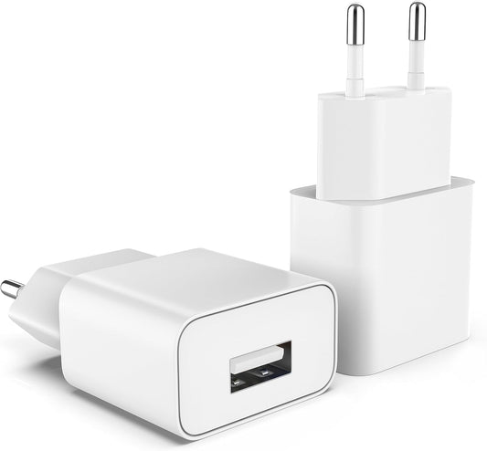 MyGadget 2x USB Wall Charger - Universal Charger (1A / 5V) - Portable Battery Charger and Compatible with Samsung/Huawei - White