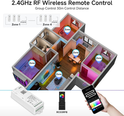 BTF-LIGHTING 2.4G WiFi SPI RGBW LED Controller DR04W Support RF Remote Control APP Tuya / Smart Life Third Party Voice Control for SMD FCOB SK6812 WS2814 etc RGBW LED Strips