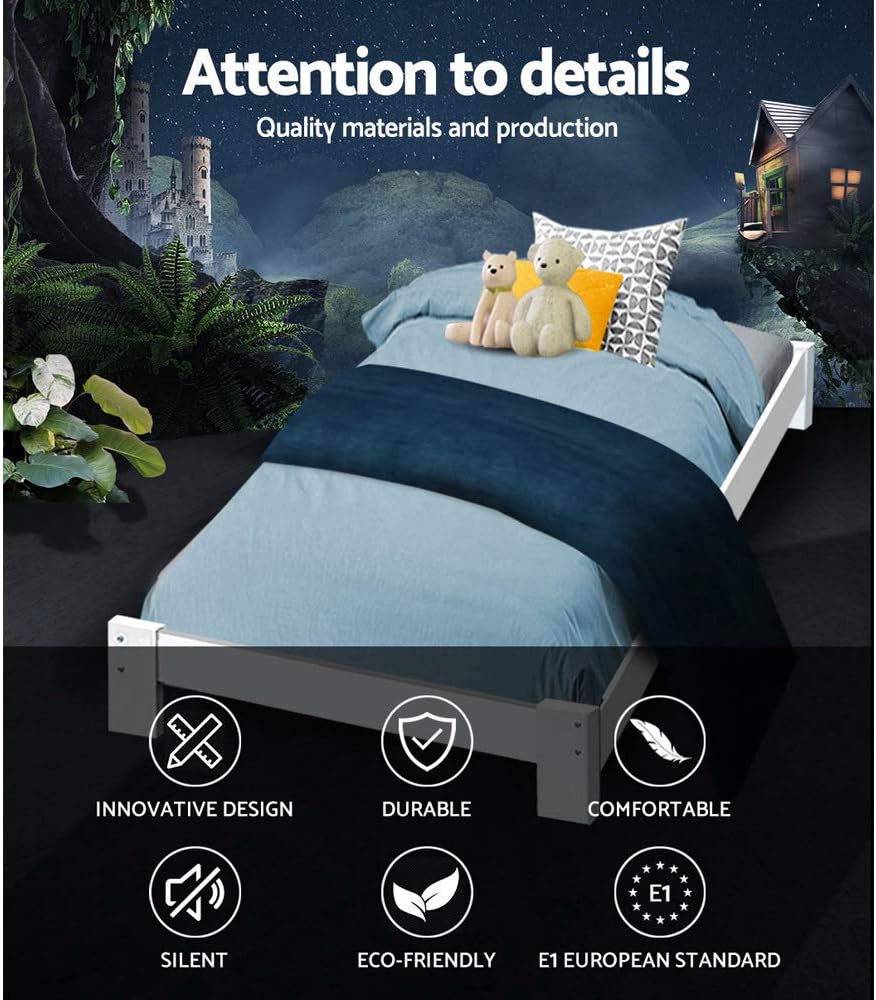 Artiss Single Bed Frame with Storage, Solid Sturdy Platform Beds for Toddlers Kids and Adults, Wooden Timber Frame Bed Base White, Floor Bed Frames Easy to Assemble, Bedroom Room Decor Home Furniture