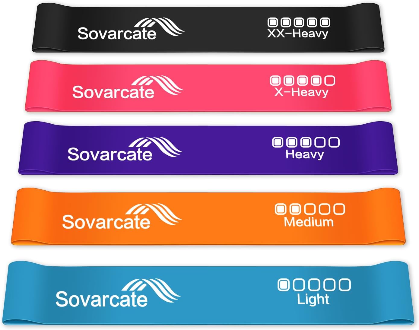 Resistance Bands [Set of 5] Exercise Bands Set for Women and Men 5 Strength Levels Latex Elastic Stretch Loop Physio Fitness Equipment for Home Gym Pilates Yoga Workout - Carry Bag Included