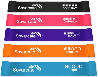 Resistance Bands [Set of 5] Exercise Bands Set for Women and Men 5 Strength Levels Latex Elastic Stretch Loop Physio Fitness Equipment for Home Gym Pilates Yoga Workout - Carry Bag Included