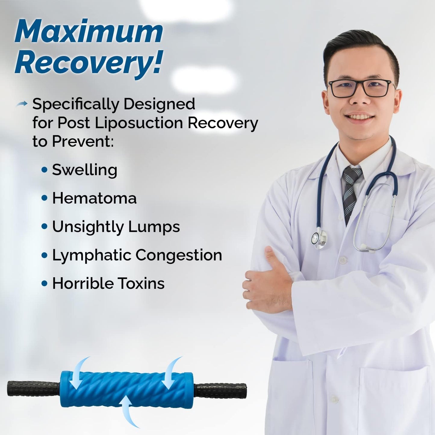 LIPOROLLER The Original - Liposuction Massage Roller - Easy to Roll, Special Ridges and Grooves to Maximize Healing and Recovery for Liposuction Post Surgery