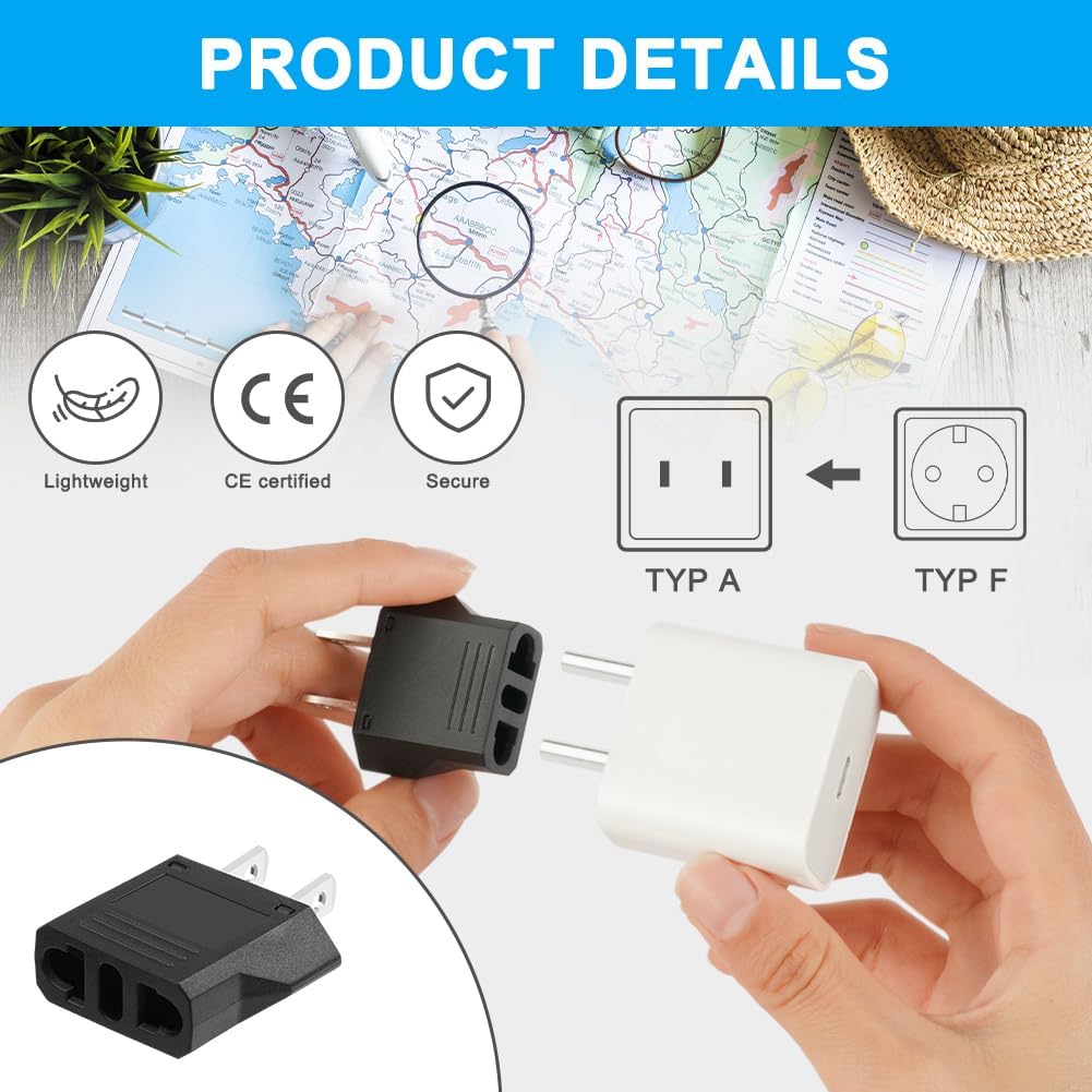 AXFEE 4 Pieces Travel Adapter, Universal European to American Pina Adapter, Italy to US Adapter, American Plug Adapter, for Europe/USA/US/China/Japan/Canada/Mexico